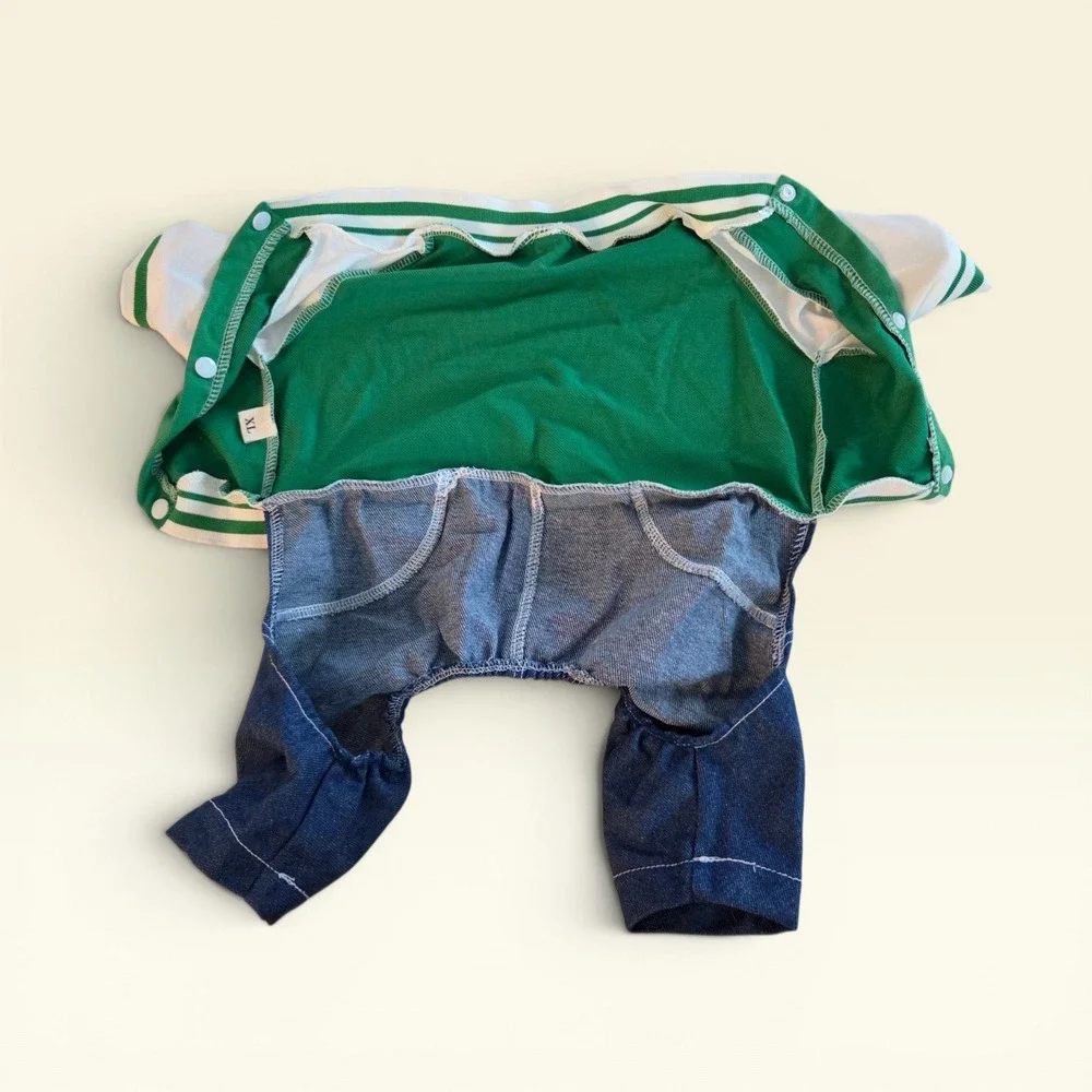 Green Varsity Jacket Denim Pet Jumpsuit Speed Limit 50 Dog‎ Cat Clothes XL